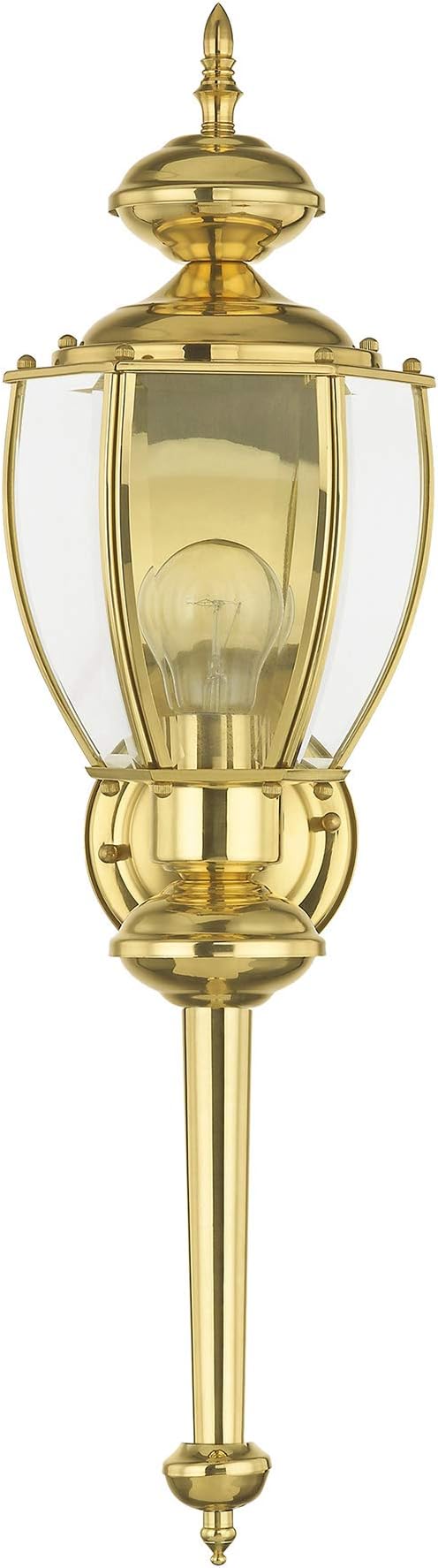 Livex Lighting 2112-02 Outdoor Wall Lantern, Polished Brass | Clear Beveled Glass Shades