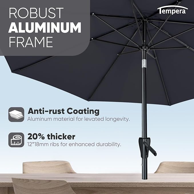 Tempera 10ft Patio Market Outdoor Table Umbrella with Push Button Tilt and Crank, Large Sun Umbrella with Sturdy Pole&Fade Resistant Canopy, Easy to Set, Space Grey