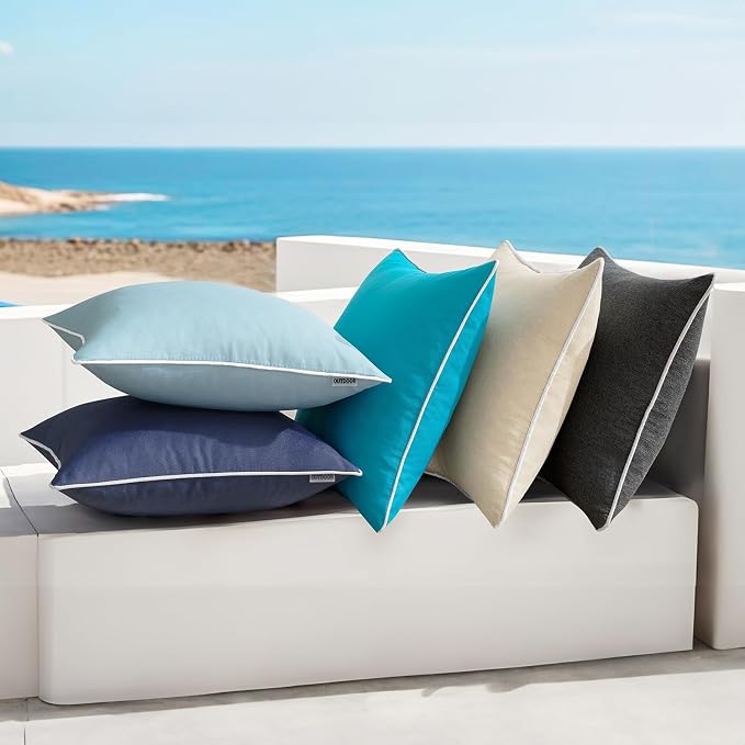 MIULEE Outdoor Waterproof Pillow Covers 20x20 Navy Pack of 2 | Decorative Farmhouse Throw Pillow Covers with Piping,Square Solid Color,Patio Furniture,Summer Couch Tent Sofa Living Room