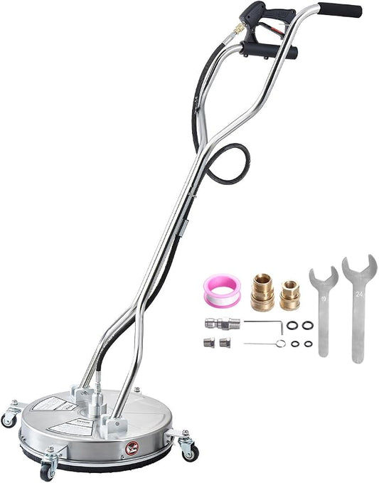 VEVOR 18 Inch Pressure Washer Surface Cleaner, 4000 PSI Stainless Steel Attachment with 4 Wheels, 2 Nozzles, 3/8 Inch Quick Connect and Dual Handle for Concrete, Patio, Sidewalk