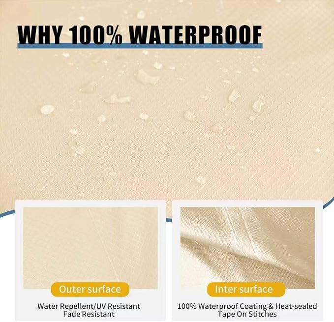 Round Patio Furniture Cover, Heavy Duty and Waterproof for Outdoor Furniture covers, Round outdoor table cover, Patio table cover 96"DIA x 31"H Beige