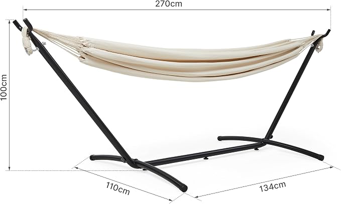 Mondeer Double Hammock with Portable Outdoor Stand 2 Person Hammock for Camping Beach Travel 200kg Load Capacity Beige