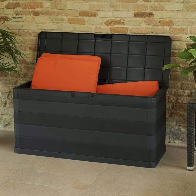 (Fast Shipments) Deck Box Cover Waterproof Patio Storage Box Cover Outdoor Back Yard Large Deck Storage Box Covers Protector for Winter Garden Storage Box Black 46.1"x17.7"x22"