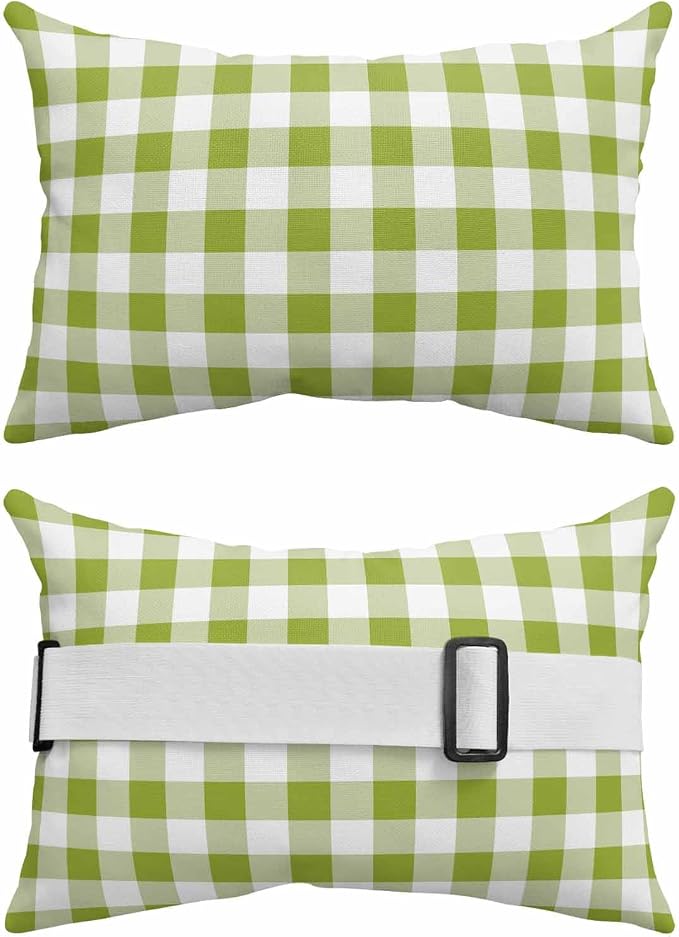 Pack of 4 Outdoor Lumbar Pillow Covers 12x20 Inch, Green Plaid Waterproof Throw Pillow Covers Set, Gradient Geometric Buffalo White Checkered Indoor&Outdoor Cushion Cases for Patio Porch Beach