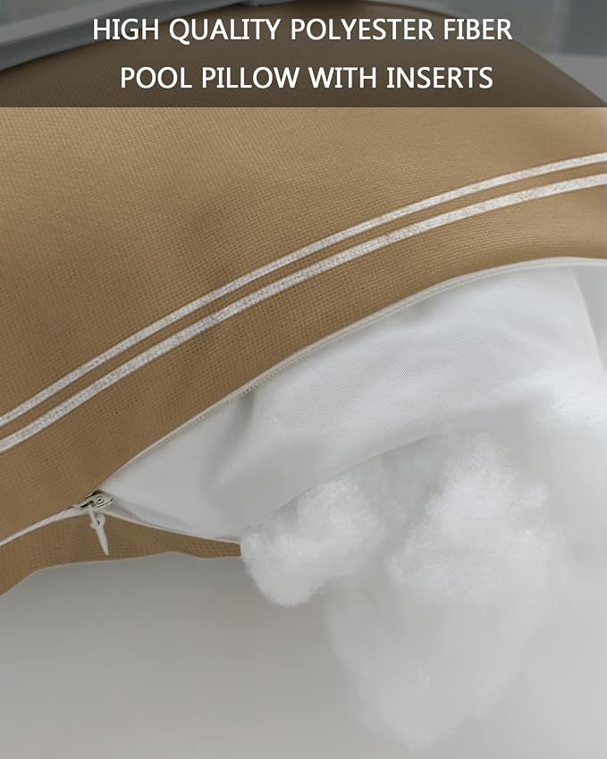 Outdoor Pillows Covers with Inserts Solid Color Khaki Waterproof Recliner Pillow with Adjustable Strap Throw Pillows for Patio Furniture Pool Lounge Chair, 11x16 inch, 1PCS
