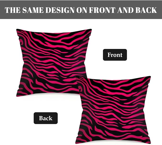 18x18 Inch Outdoor Pillow Covers Set of 2 Waterproof Throw Pillow Covers Decorative Couch Cushion Covers Hot Pink Black Zebra Print Square Pillowcases Protectors for Patio Garden Sofa