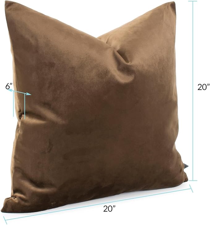 Howard Elliott Collection Fluffy Square Throw Pillow, Premium Stuffer Decorative Comfortable Sleeper Cushion, Soft Square Pillow Insert for Bedroom, Couch & Sofa, 20 x 20 Inch, Bella Chocolate
