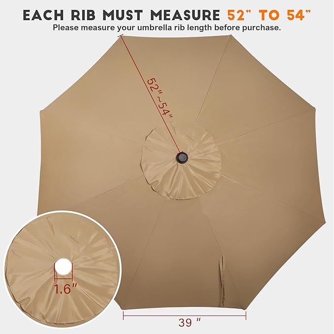 Blissun 9ft Patio Umbrella Replacement Canopy, Market Umbrella Top, Outdoor Table Umbrella Canopy for 8 Ribs, Canopy Only