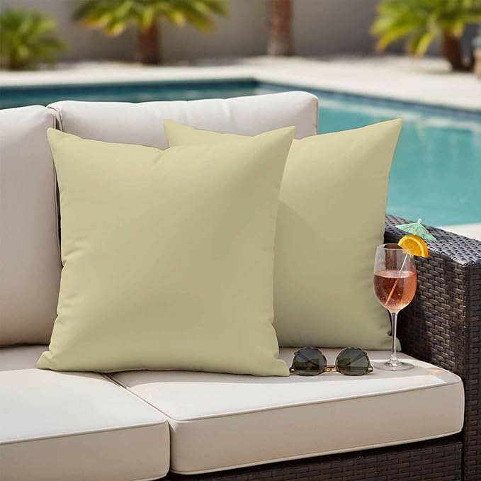 Outdoor Pillow Covers 26 x 26 Inches, Yellow Solid Color Waterproof Throw Pillow Cover Set of 2, Aesthetics Contemporary Luxury Decorative Square Cushion Covers for Patio/Couch/Garden