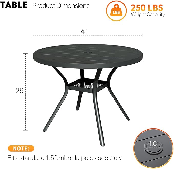 MEOOEM 5-Piece Patio Dining Set for 4, Outdoor Round Tables and Textilene Sling Chairs Set of 4, All Weather Heavy Duty Outdoor Patio Table and Chairs for Outside, Deck, Garden, Backyard