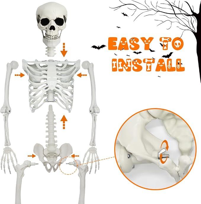 5.4ft Halloween Full Size Skeleton with Dog Cat for Haunted Party Decor | Life Like Posable Skeleton Realistic Human Plastic Bones with Animals Skeleton for Halloween Party Lawn Haunted House Decor