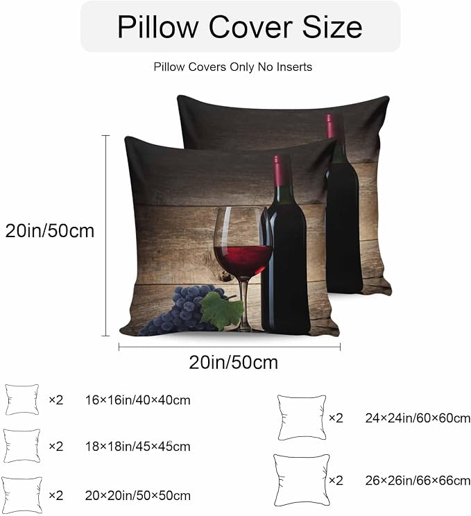 Red Wines Outdoor Pillow Covers 18x18 Inch Throw Pillow Covers Set of 2 Waterproof Decorative Pillow Cases Grapes Vintage Wooden Grain Farmhouse Cushion Covers for Patio Furniture Garden Couch Sofa