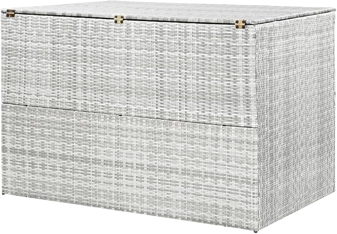 Patio Storage Box,deck box bench,deck box,outdoor storage box,patio furniture, for Patio, Lawn, Backyard, Outdoor, Light Gray 59.1"x39.4"x39.4" Poly Rattan