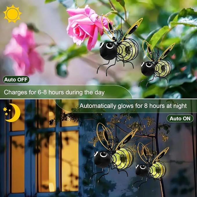 Solar Bees Lights Outdoor, Hanging Bee Solar Garden Light,2025 New Solars Bees Simulation Lights, Waterproof Bumble Bees Solars Light for Party Festivals Garden Decor Birthday Gifts (Pink 2pcs)