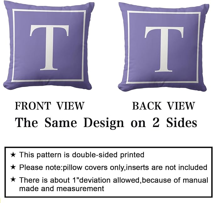 Monogram Initial Lavender Purple Outdoor Pillow Covers 16 x 16inches Decorative Pillow Case for Sofa Couch Bed (Pillow Insert Not Include)