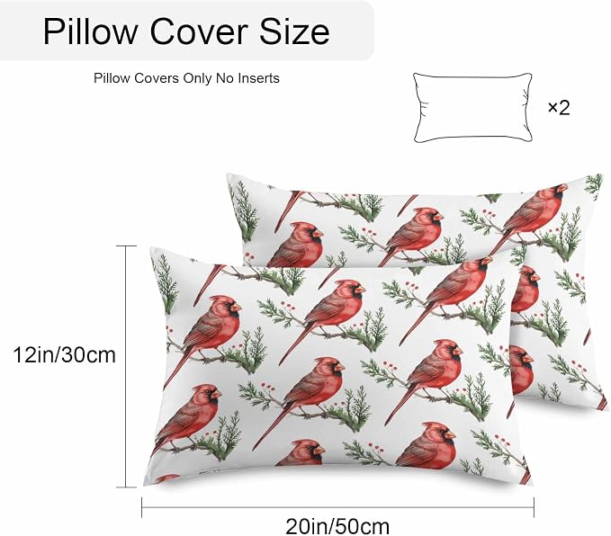 YOKOU Outdoor Waterproof Throw Pillow Covers, Christmas Red Bird on Pine Branches Berries Cardinal Pillowcases Cushion Covers Cases for Patio Couch Bench, Pack of 2 Rectangle, 20X12 Inch