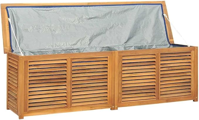 Large Outdoor Storage Box with PE Bag 68.9x19.7x21.7 Inches, Rustic Teak Wood Patio Furniture, Garden Organizer for Cushions Blankets Tools, Indoor Outdoor Use