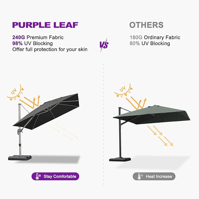 PURPLE LEAF Patio Umbrella with Base Included, 8ft Outdoor Aluminum Cantilever Umbrella with 360° Rotation, Champagne Offset Umbrella for Outdoor Garden Pool, Black