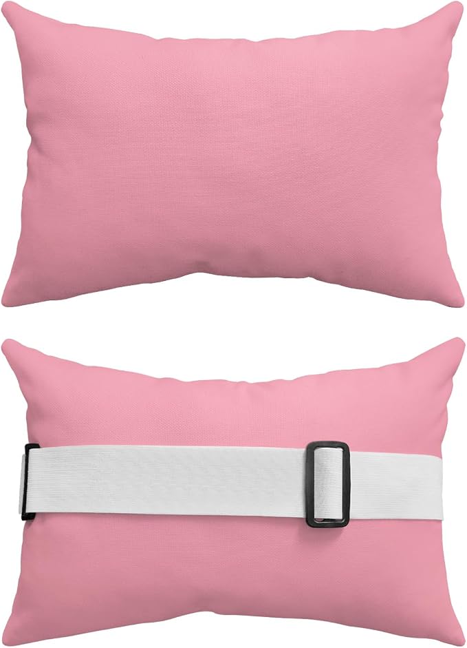 Chaise Lounge Head Resting Pillows, Pure Pink Solid Color for Girls Outdoor Chaise Pillows, Waterproof Patio Furniture Pillows with Insert and Adjustable Elastic Strap for Recliner Beach Chair