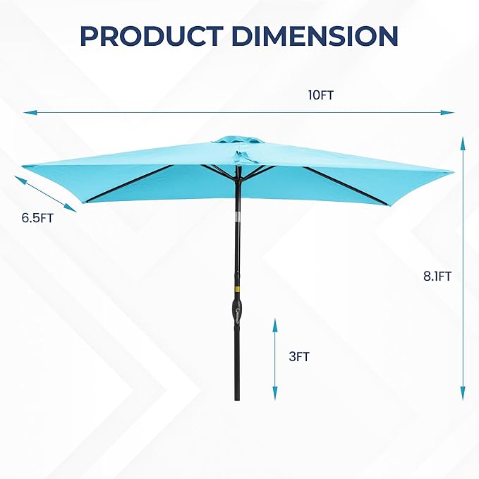 Wisteria Lane 6.5' x 10' Patio Umbrella, Rectangular Patio Umbrella, Metal Pole Square Outdoor Umbrella with Crank and Push Button Tilt, Large Outdoor Umbrella with Polyester Canopy