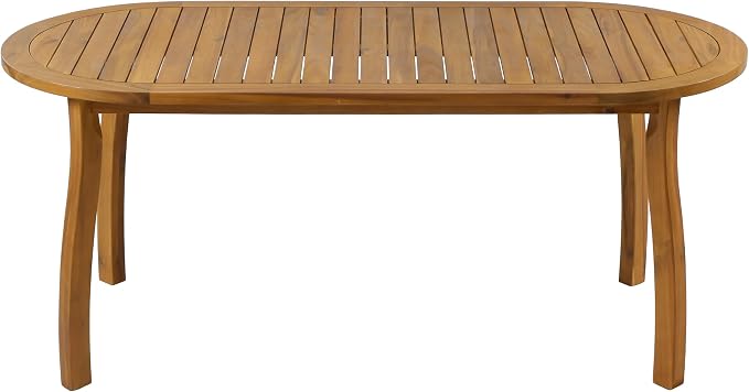 Christopher Knight Home 7 Piece Outdoor Dining Set with 70 Inch Oval Acacia Wood Patio Table and 6 Wicker Woven Dining Chairs with Cushions, Teak Finish Outdoor Table and Chairs for Patio Deck Garden