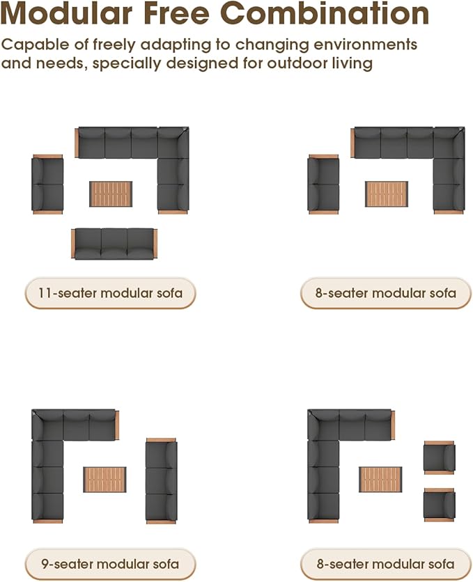 Aluminum Outdoor Patio Furniture Set 6 Seats, Outdoor Sectional Corner Sofa Set, Patio Conversation Sets with Washable Cushions & Coffee Table, Patio Furniture for Backyard, Porch, Graphite