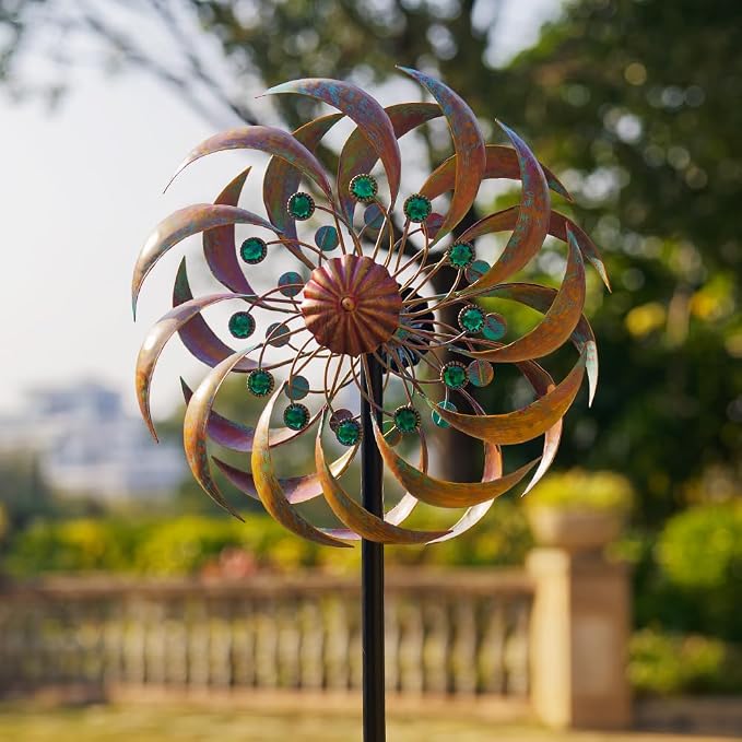 VEWOGARDEN Garden Metal Wind Spinners Outdoor Kinetic Wind Sculptures & Spinners for Yard Lawn Patio Decorations, Copper Green