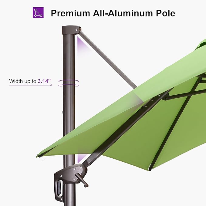 PURPLE LEAF 9' X 9' Patio Umbrella With Base Antique Bronze Square Cantilever Umbrella Outdoor with 360° Rotation and Aluminum Offset Hanging for Pool Deck Garden Backyard, Green