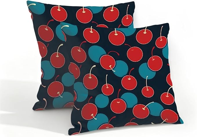 16x16 Inch Outdoor Pillow Covers Set of 2 Waterproof Throw Pillow Covers Decorative Couch Cushion Covers Red Cherry Blue Circle Square Pillowcases Protectors for Patio Garden Sofa