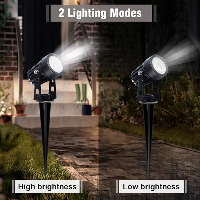 APONUO Metal Solar Spot Lights Outdoor with 9.8ft Cable Solar Powered Landscape Lighting Low Voltage IP65 Waterproof Auto On/Off for Outside Garden Yard Landscape Pathway Garage-Cool White(2-in-1)