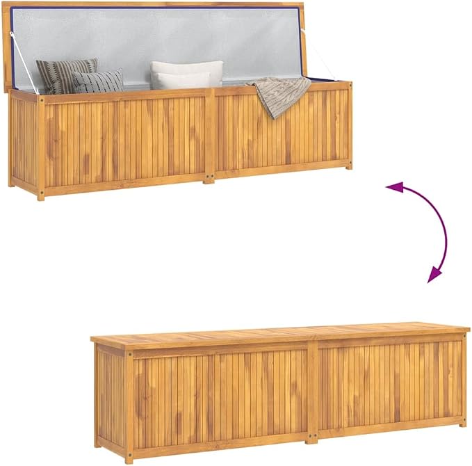 Garden Storage Box, Large Outdoor Deck Box, Solid Teak Wood Storage Chest for Patio, Garden, and Garage, 78.7 x 19.7 x 21.7 Inches, Natural Rustic Finish