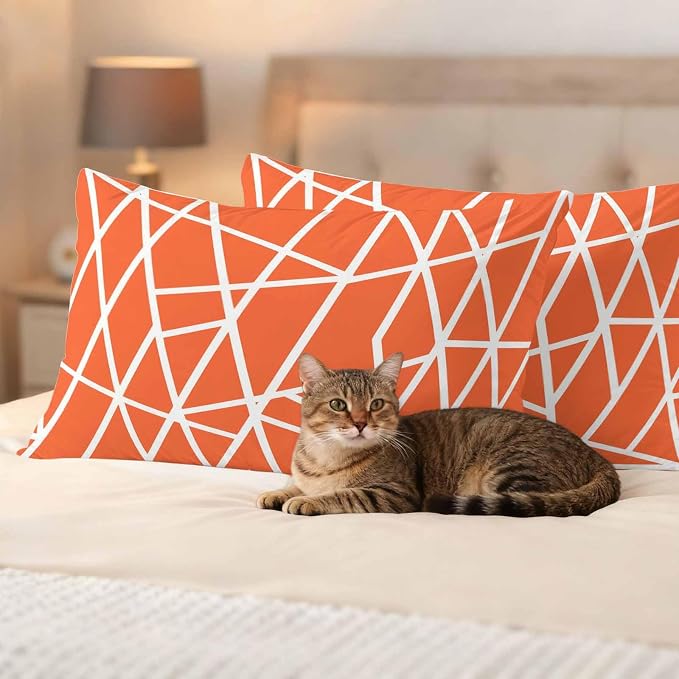 Outdoor Pillow Covers Waterproof, Orange Geometric Decorative Rectangle Throw Pillowcases Patio Cushion Covers for Tent/Garden, 20" x 12" 2 Pack, Abstract Stripes Modern Simple