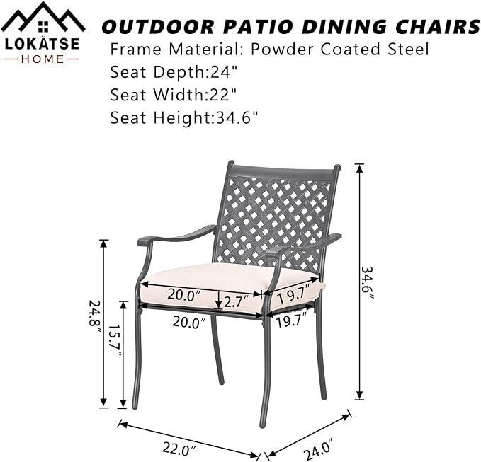 LOKATSE HOME Patio Dining Chairs Set of 4, Stackable Metal Wrought Iron Outdoor Chairs with Armrests & Thick Beige Cushions, All-Weather Heavy Duty Furniture for Garden, Backyard, Deck & Balcony