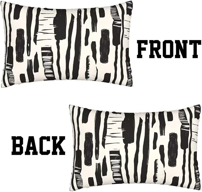 Outdoor Pillows Black And White Pillow Covers 20x28 Set of 2 Throw Pillow Covers, Geometric Throw Pillows Rectangular Lumbar Pillows Cushion Covers Decorative Pillows for Garden Patio Furniture J460