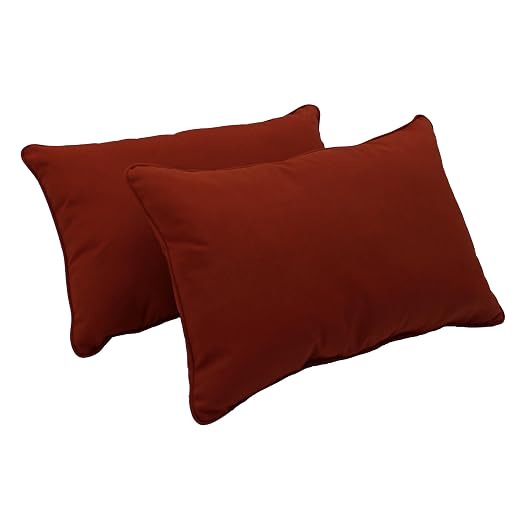 Factory Direct Partners Presidio 16" x 24" Lumbar Decorative Throw Pillow Set with Piping for Indoor/Outdoor Furniture UV, Fade, Weather-Resistant Olefin Fabric (2-Pack) - Rust Red, 13813-118