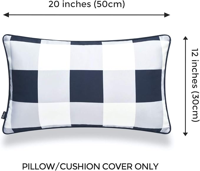 Hofdeco Coastal Patio Indoor Outdoor Lumbar Pillow Cover ONLY for Backyard, Couch, Sofa, Navy Blue Buffalo Check, 12"x20"
