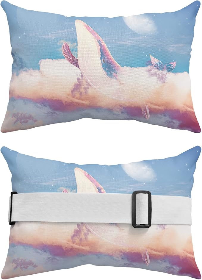 Outdoor Pillows Covers with Inserts Starry Sky Whale Fantasy Galaxy Clouds Waterproof Recliner Pillow with Adjustable Strap Throw Pillows for Patio Furniture Pool Lounge Chair, 12x20 inch, 2PCS