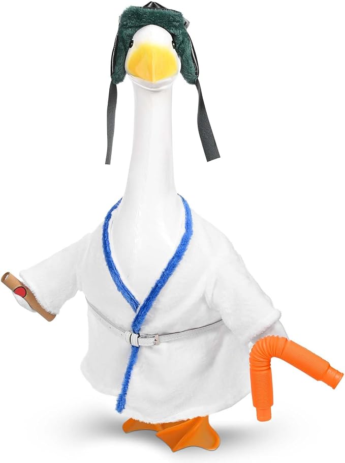 JcHrmers Cousin Porch Goose Outfits Christmas Lawn Porch Goose Clothes Robe Hat Water Pipe Fits 23" Cement Plastic Goose Statue for Halloween Christmas Outdoor Garden Yard Patio Statue Art Decor
