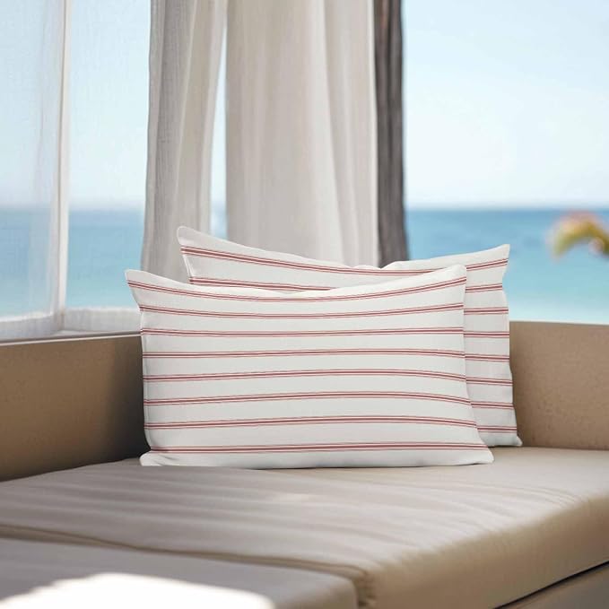 Vandarllin Outdoor Throw Pillows Covers 20x12 inch Set of 2 Waterproof Red Stripes Decorative Zippered Cushion Covers for Patio Furniture, Abstract Lines Striped Lumbar Pillowcases