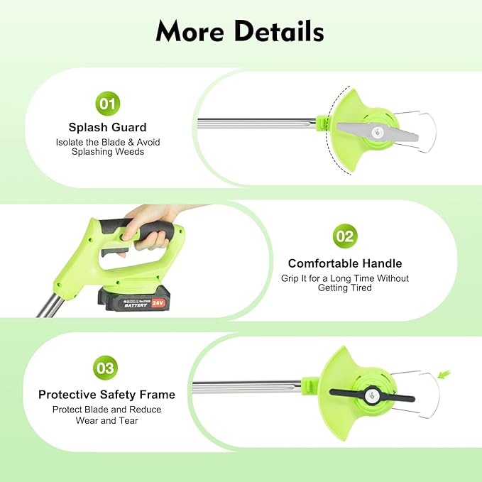 110V String Trimmer Cordless, Weed Wacker with 5.9in Steel Blade, 30 min Runtime, Weed Eater with 2 x Lithium Batteries for Lawn, Garden, etc (Standardausführung ohne Räder)