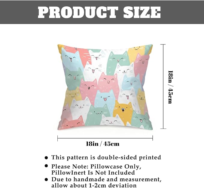 18x18 Inch Outdoor Pillow Covers Set of 2 Waterproof Throw Pillow Covers Decorative Couch Cushion Covers Cats Cute Square Pillowcases Protectors for Patio Garden Sofa