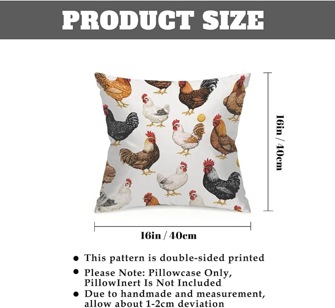 16x16 Inch Outdoor Pillow Covers Set of 2 Waterproof Throw Pillow Covers Decorative Couch Cushion Covers Chickens Egg Square Pillowcases Protectors for Patio Garden Sofa