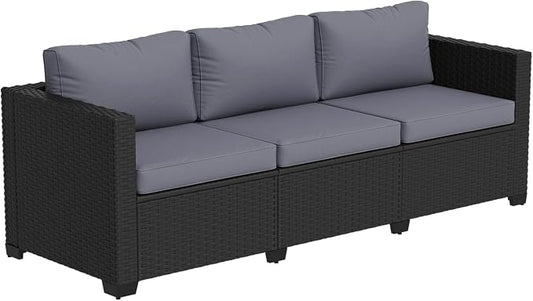 LazySunsets 3-Seater Outdoor Patio Sofa Outdoor Patio Furniture Set, Rattan Outdoor Sectional with Thick Waterproof Cushions, Waterproof Cover, Patio Conversation Set for Garden, Backyard, Grey