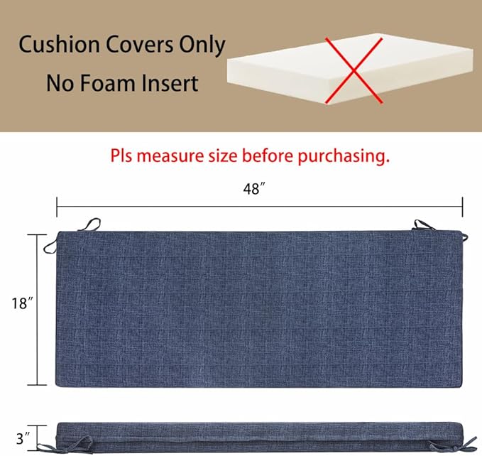 Magpie Fabrics Patio Bench Cushion Cover 48x18x3 Inch, NO Insert! Water&Fade Resistant Outdoor Loveseat Replacement Cover with Zipper (Navy Blue Textured)