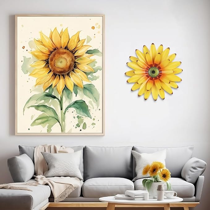 hogardeck Sunflower Decor 11" Metal Flower Wall Decor for Indoor Outdoor, Sunflower Kitchen Decor Floral Metal Wall Art, Sunflower Wall Decor for Bathroom, Living Room, Porch, Garden, Yard, Backyard