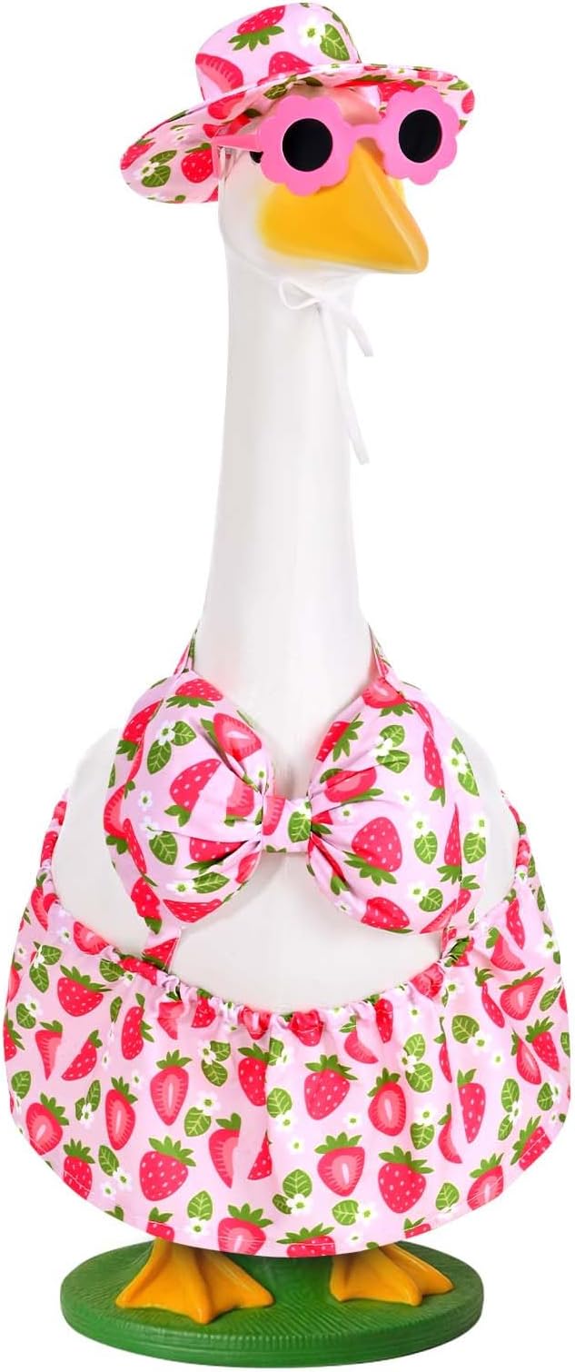 JcHrmers Bikini Goose Outfit Summer Porch Goose Outfits Hawaiian Goose Clothes Beach Geese Costume for Outdoor Garden Yard Decor (Strawberry, 23 Inch)