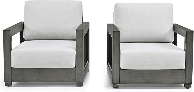 HAPPATIO Extra Large Size Patio Sofa Chairs Set of 2, Aluminum Modern Patio Armchairs with Thicken Cushions and Widen Armrest, All-Weather Powder-Coated Frame for Porch, Balcony, Garden (Grey)