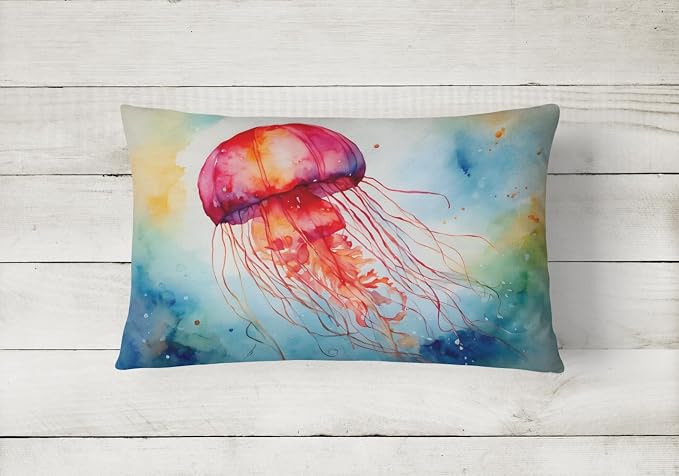 Caroline's Treasures DAC2791PW1216 Jellyfish Throw Pillow Machine Washable, Indoor Outdoor Decorative Pillow for Couch, Bed or Patio, 12HX16W