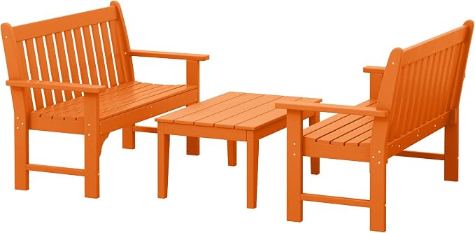 WestinTrends Malibu 3-Piece HDPE Outdoor Patio Furniture Couch and Coffee Table Set, Orange