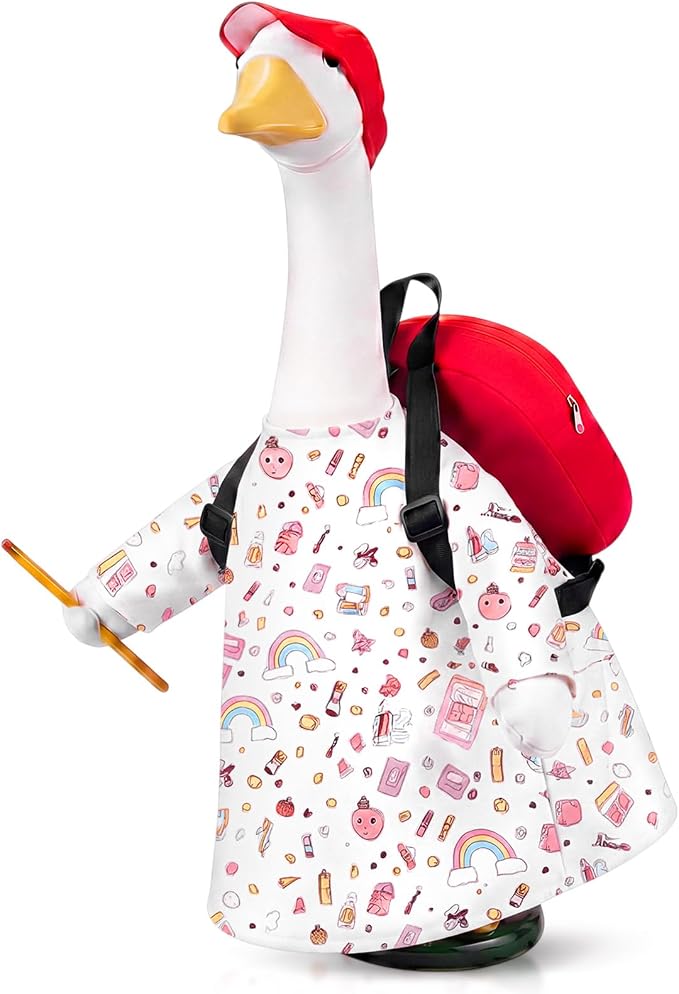 Back to School Porch Goose Outfit with Red Cap, Backpack and Pencil for 23" Gooses Statue, First Day of School Lawn Decor, Cute Rainbow Goose Costume for Patio Yard Garden Outdoor